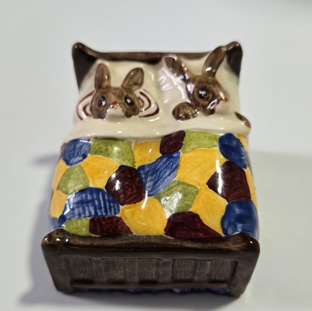 Vintage Bunnykins Sleepytime Royal Doulton 1975 Ceramic Rabbits Decor Cute
